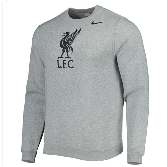 Nike Liverpool LFC Club Fleece Crew Neck Pullover Sweatshirt Heather Gray Large - Picture 1 of 11